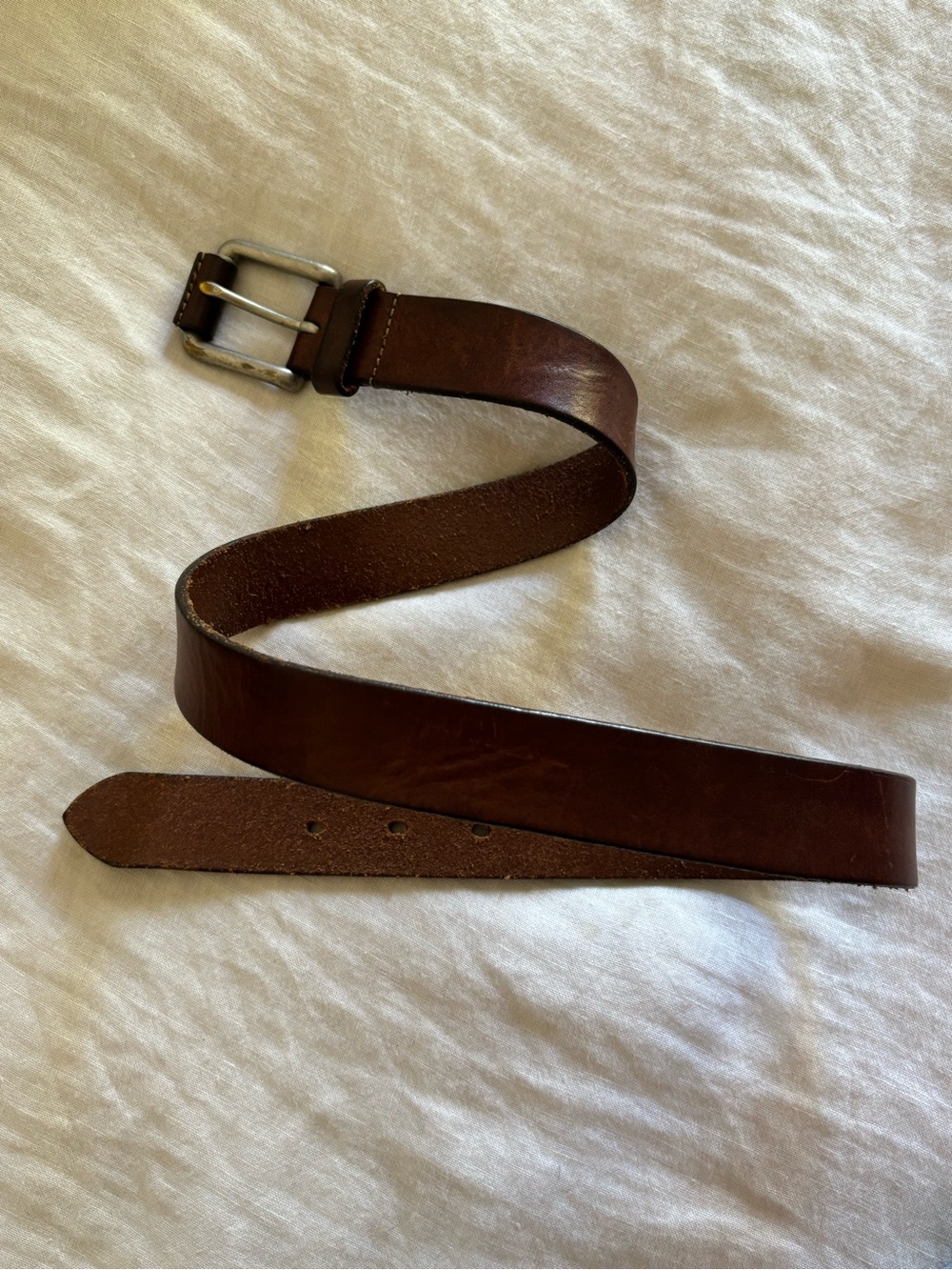 Brown Leather Belt with Silver Buckle